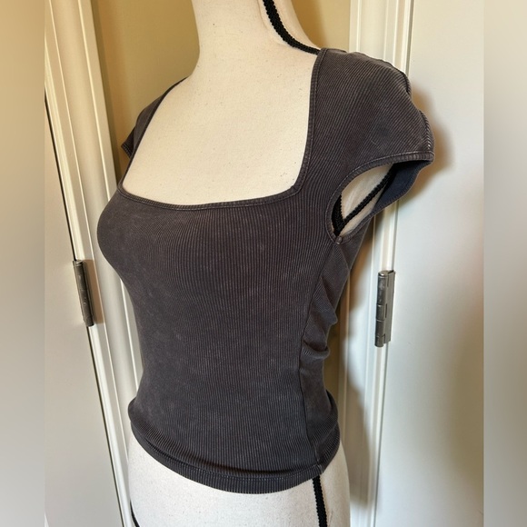 Divided Dark Gray Cap Sleeve stretch top- square neck - Picture 2 of 4